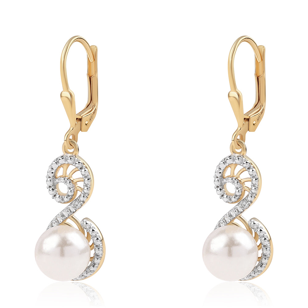Pozlátené Strieborné Náušnice s Bielou Sladkovodnou Perlou a Bielym Topásom