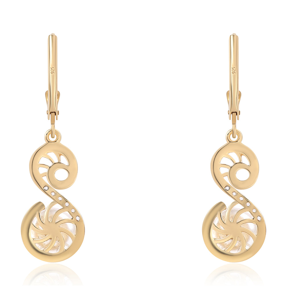 Pozlátené Strieborné Náušnice s Bielou Sladkovodnou Perlou a Bielym Topásom