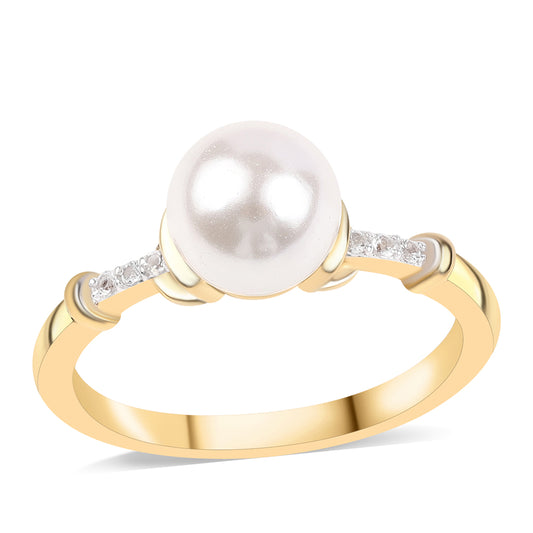 Pozlátený Strieborný Prsteň s Bielou Sladkovodnou Perlou a Bielym Topásom