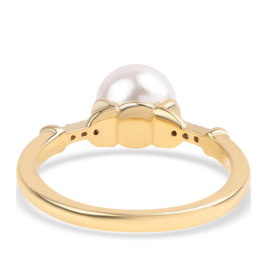 Pozlátený Strieborný Prsteň s Bielou Sladkovodnou Perlou a Bielym Topásom