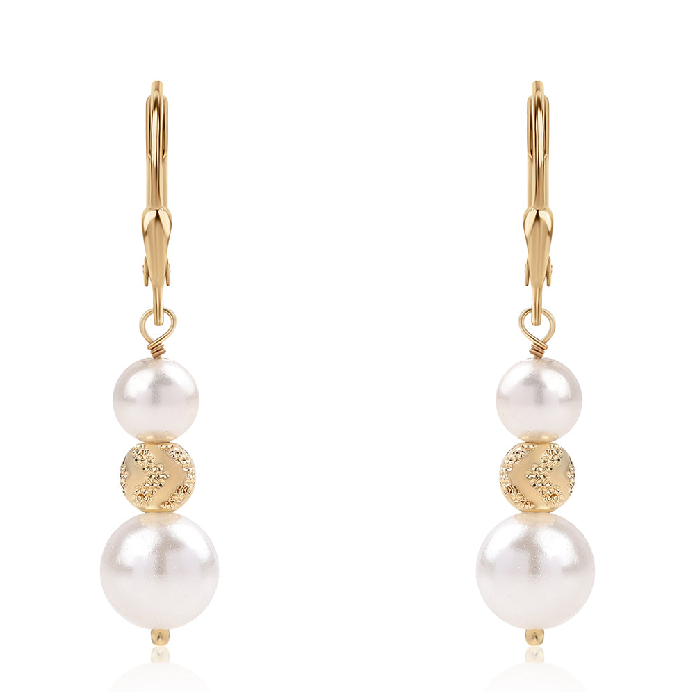 Pozlátené Strieborné Náušnice s Bielou Sladkovodnou Perlou