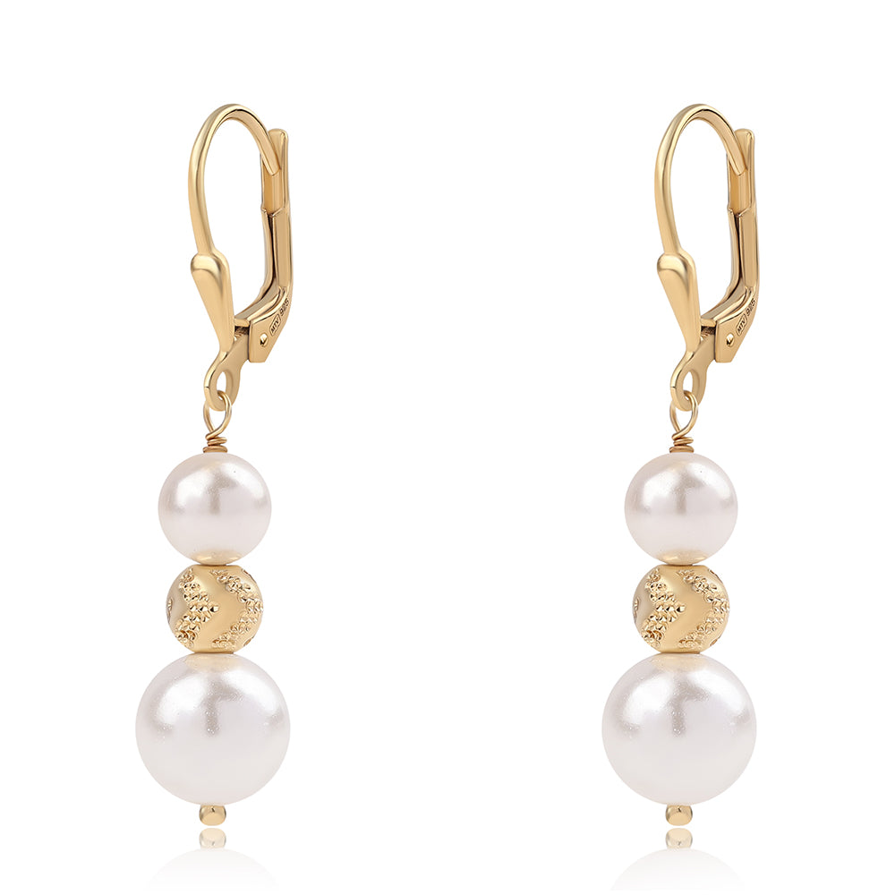 Pozlátené Strieborné Náušnice s Bielou Sladkovodnou Perlou
