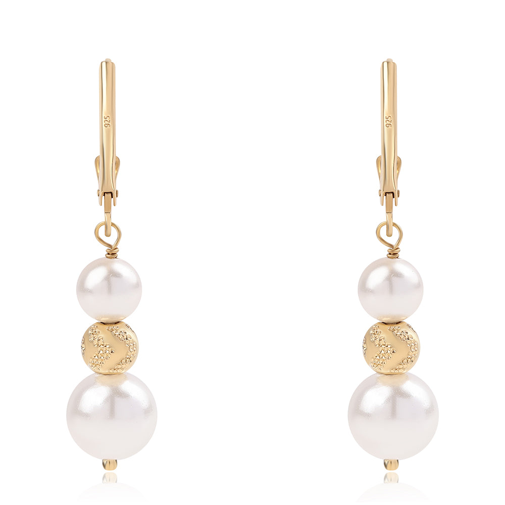 Pozlátené Strieborné Náušnice s Bielou Sladkovodnou Perlou 3 