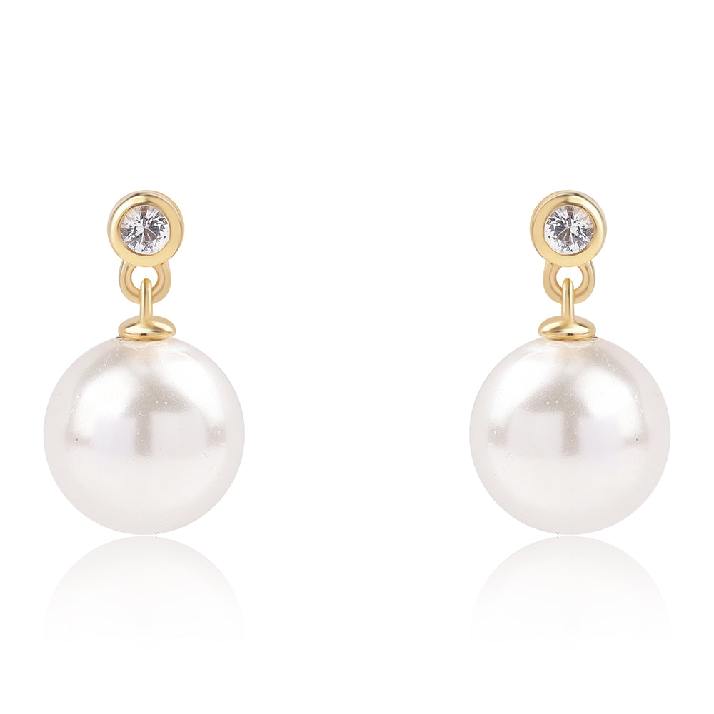 Pozlátené Strieborné Náušnice s Bielou Sladkovodnou Perlou a Bielym Topásom 2 