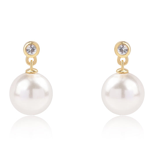 Pozlátené Strieborné Náušnice s Bielou Sladkovodnou Perlou a Bielym Topásom
