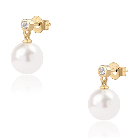 Pozlátené Strieborné Náušnice s Bielou Sladkovodnou Perlou a Bielym Topásom
