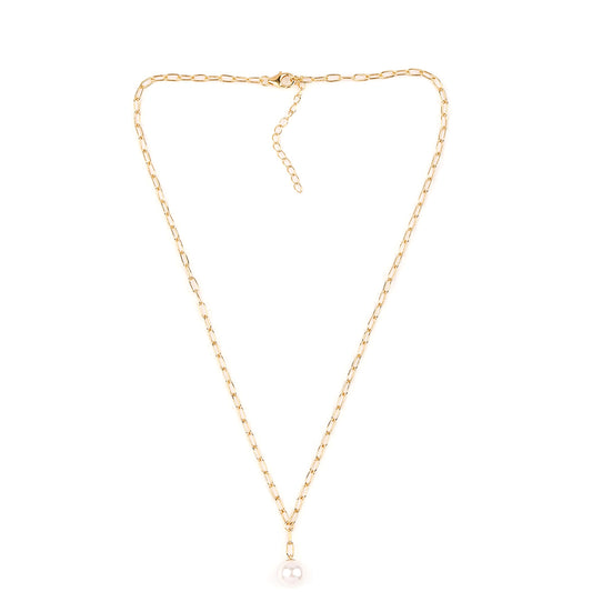 Pozlátený Strieborný Náhrdelník s Bielou Sladkovodnou Perlou