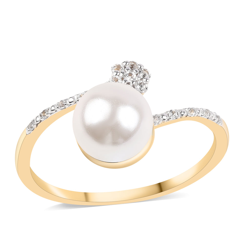 Pozlátený Strieborný Prsteň s Bielou Sladkovodnou Perlou a Bielym Topásom 1 