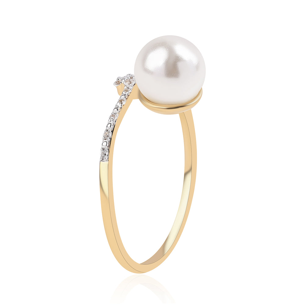 Pozlátený Strieborný Prsteň s Bielou Sladkovodnou Perlou a Bielym Topásom 2 