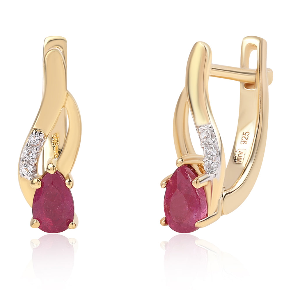Pozlátené Strieborné Náušnice s Mozambickým Rubínom a Bielym Topásom