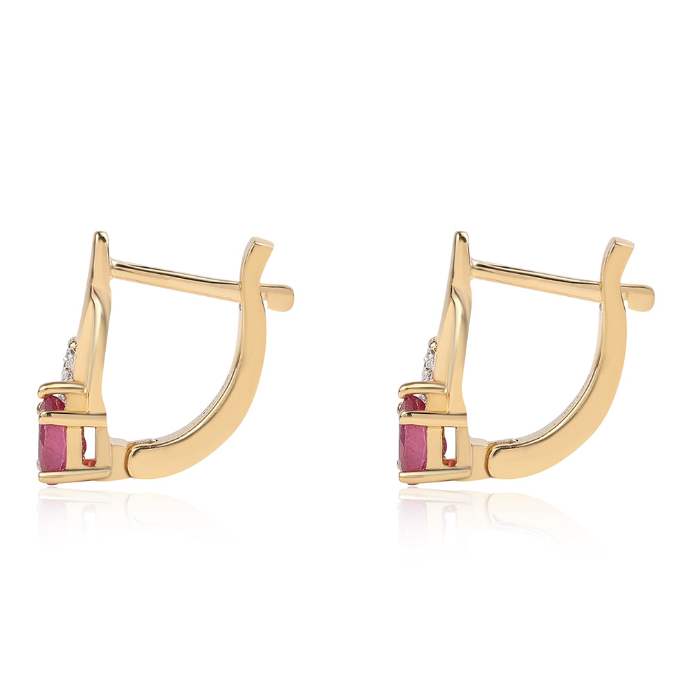 Pozlátené Strieborné Náušnice s Mozambickým Rubínom a Bielym Topásom 2 