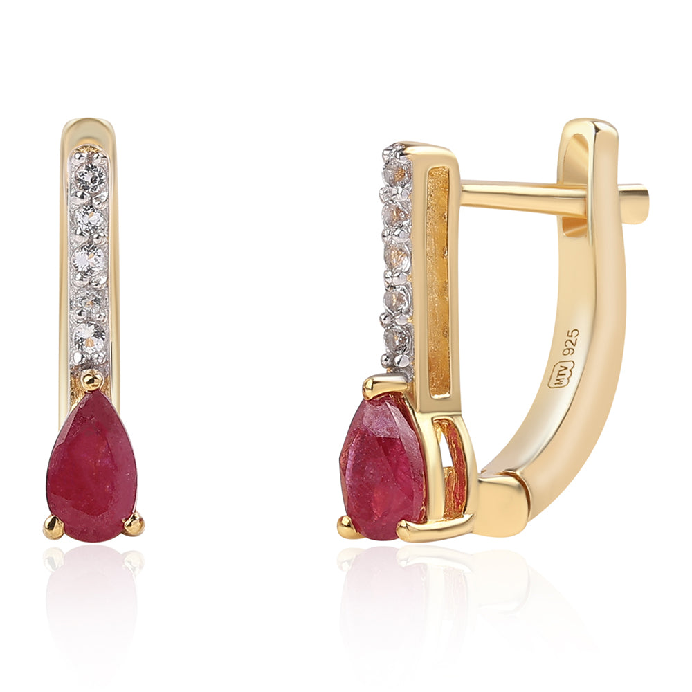 Pozlátené Strieborné Náušnice s Mozambickým Rubínom a Bielym Topásom 1 