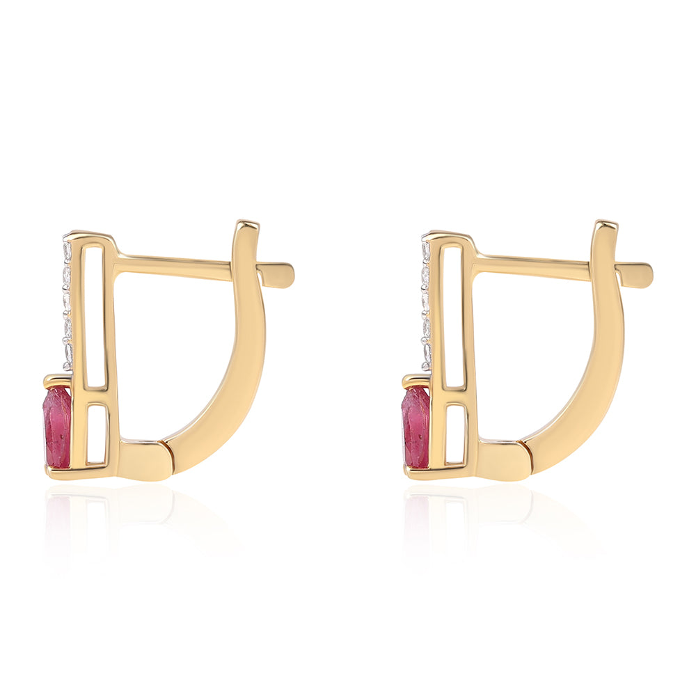 Pozlátené Strieborné Náušnice s Mozambickým Rubínom a Bielym Topásom 2 