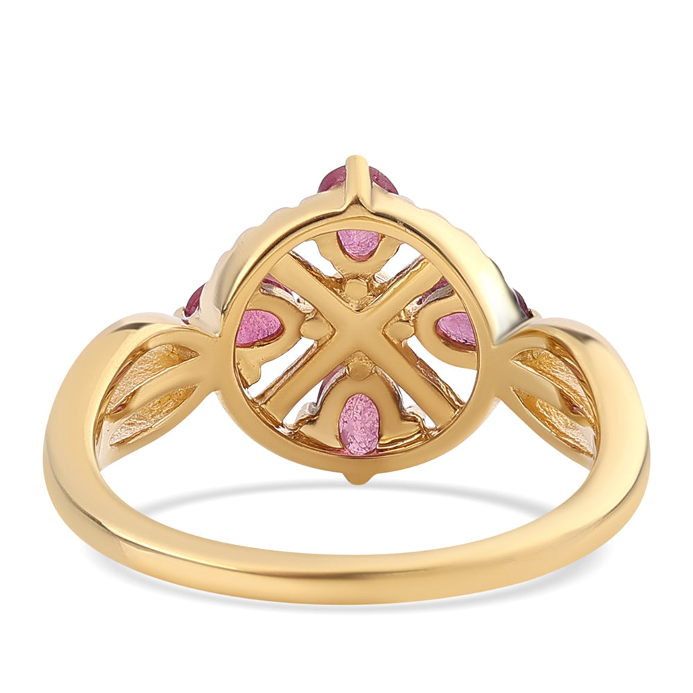 Pozlátený Strieborný Prsteň s Mozambickým Rubínom a Bielym Topásom 2 