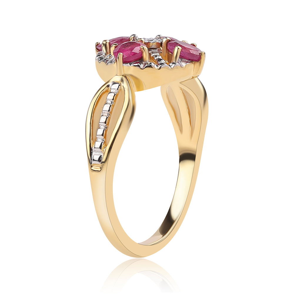 Pozlátený Strieborný Prsteň s Mozambickým Rubínom a Bielym Topásom 3 