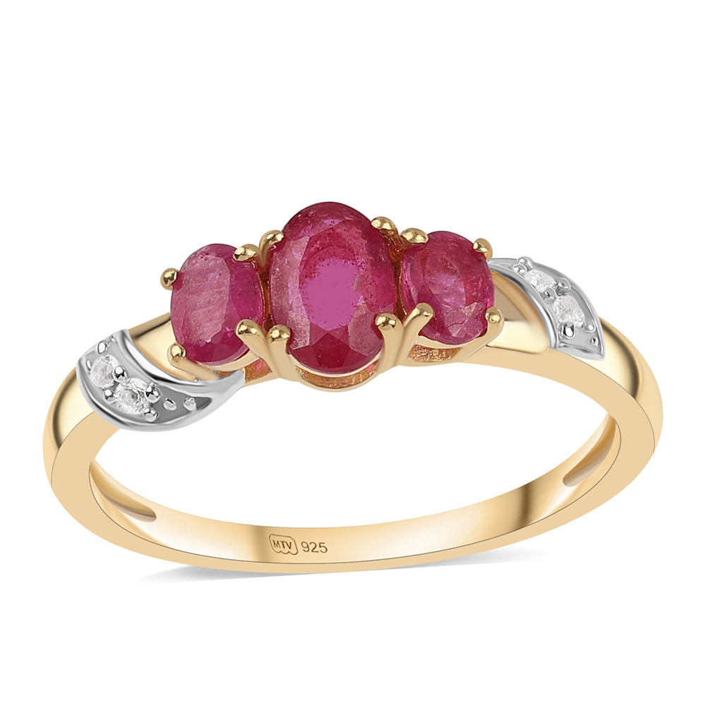 Pozlátený Strieborný Prsteň s Mozambickým Rubínom a Bielym Topásom 1 