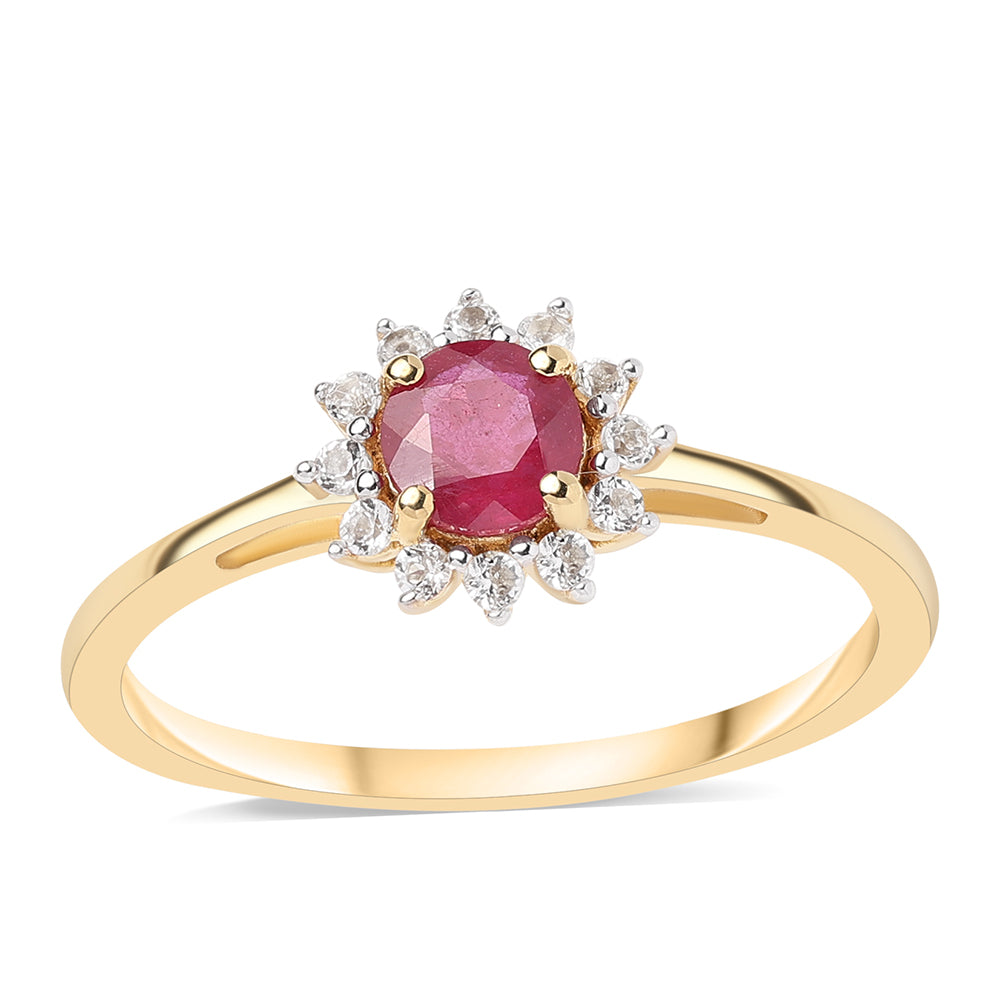 Pozlátený Strieborný Prsteň s Mozambickým Rubínom a Bielym Topásom 1 