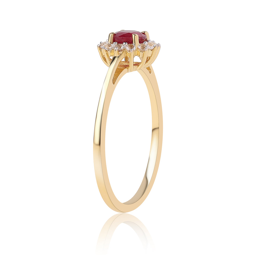 Pozlátený Strieborný Prsteň s Mozambickým Rubínom a Bielym Topásom 3 