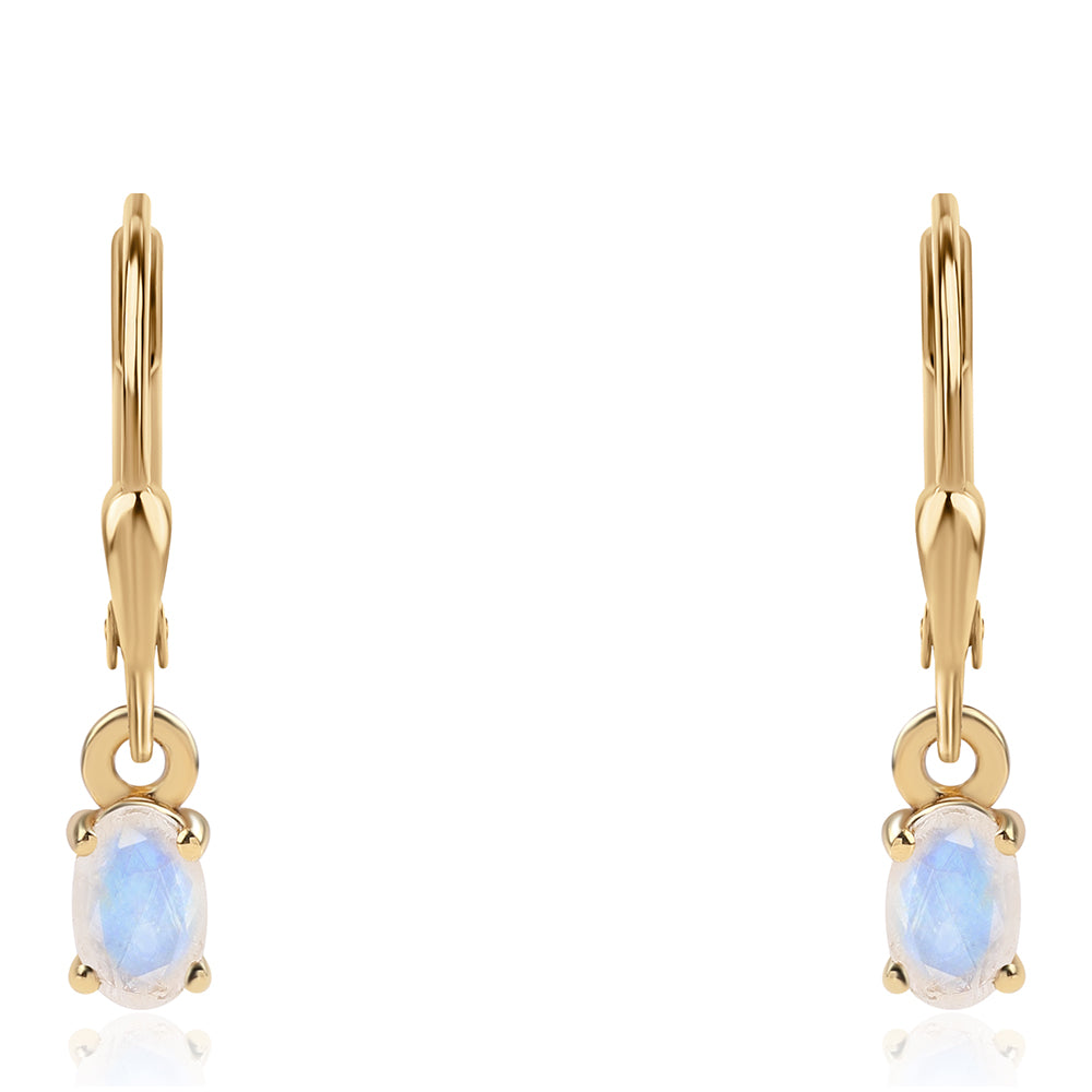 Pozlátené Strieborné Náušnice s AA dúhovým mesačným kameňom