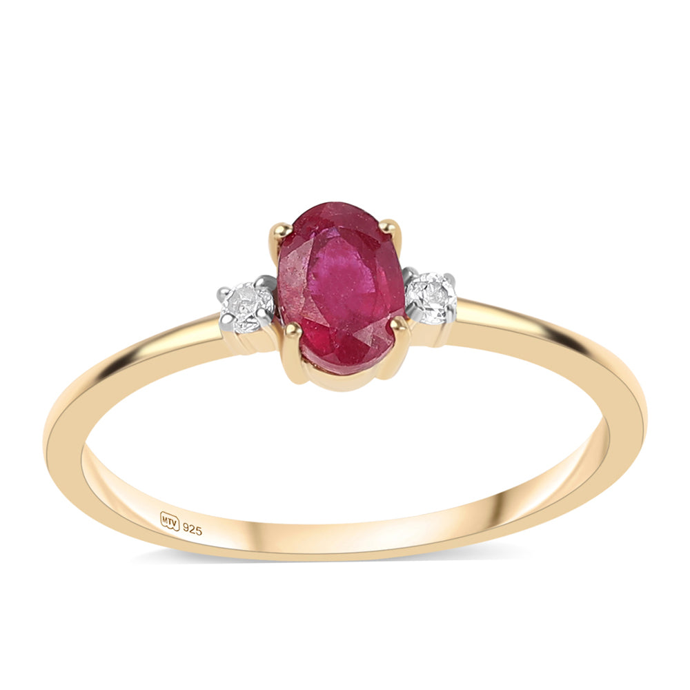 Pozlátený Strieborný Prsteň s Mozambickým Rubínom a Bielym Topásom 1 