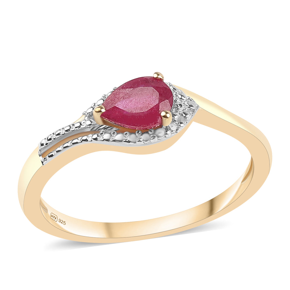 Pozlátený Strieborný Prsteň s Mozambickým Rubínom a Bielym Topásom 1 
