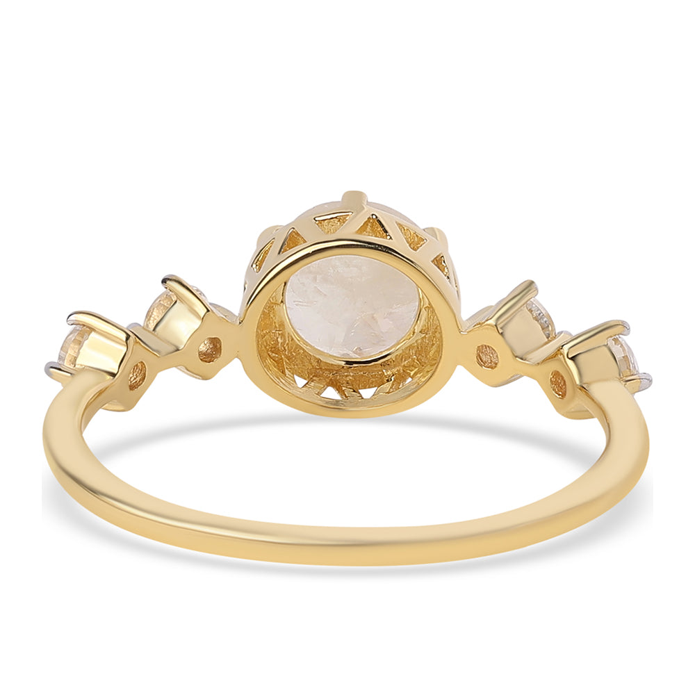 Pozlátený Strieborný Prsteň s AA dúhovým mesačným kameňom a Bielym Topásom 3 