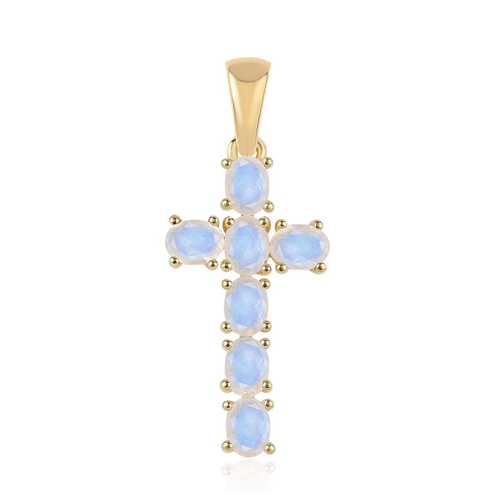 Kríž Pozlátený Strieborný Prívesok s AA dúhovým mesačným kameňom