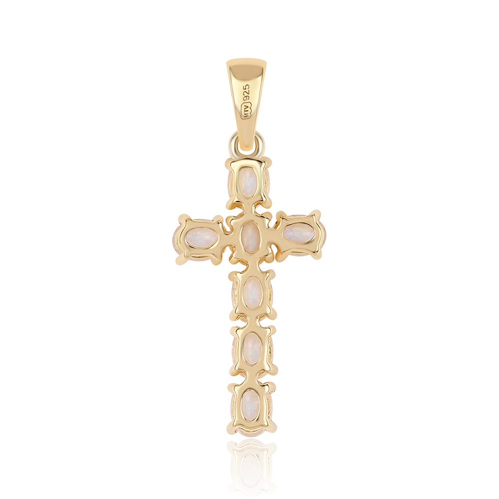Kríž Pozlátený Strieborný Prívesok s AA dúhovým mesačným kameňom