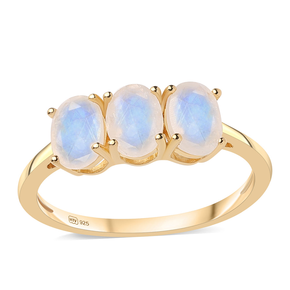 Pozlátený Strieborný Prsteň s AA dúhovým mesačným kameňom 1 