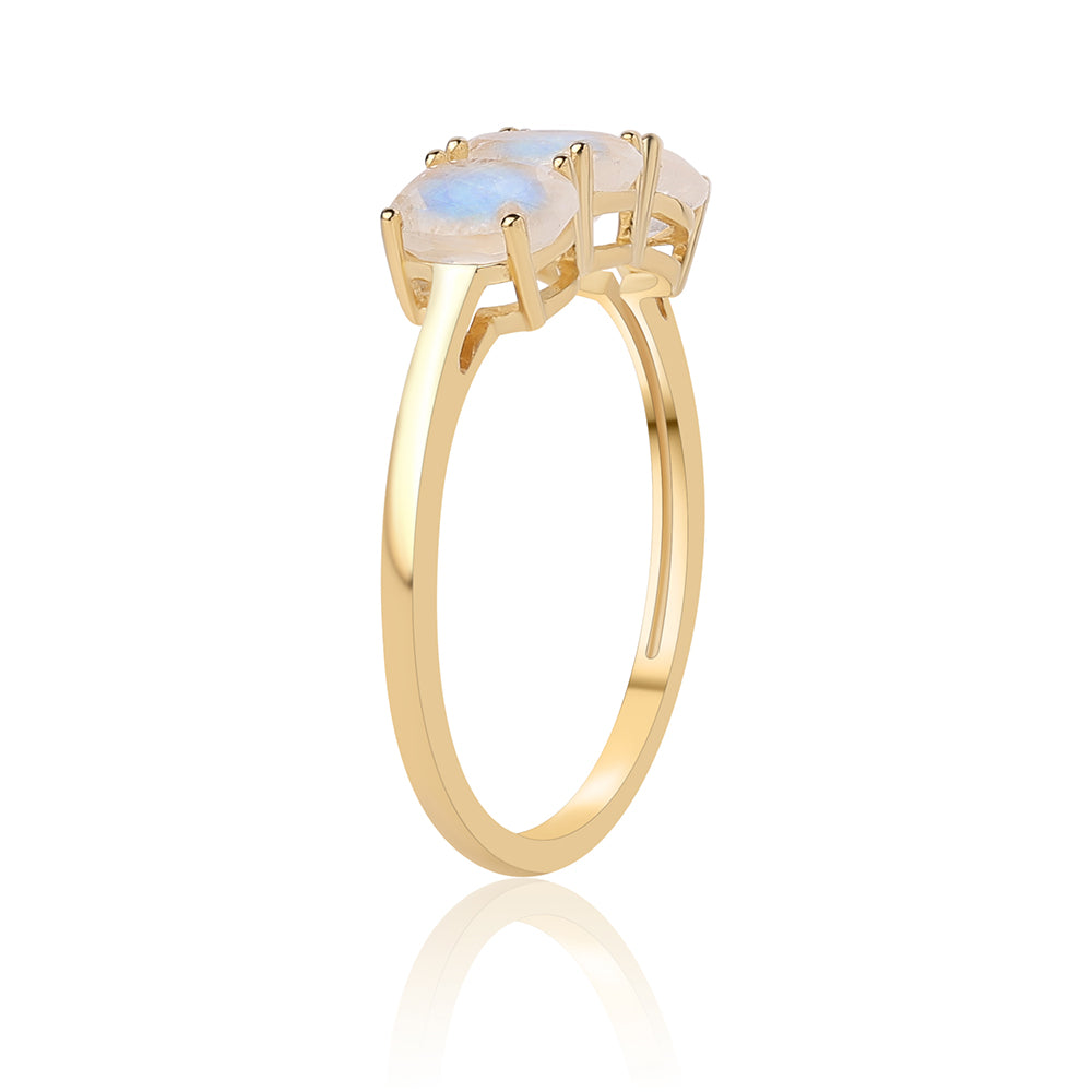 Pozlátený Strieborný Prsteň s AA dúhovým mesačným kameňom 2 