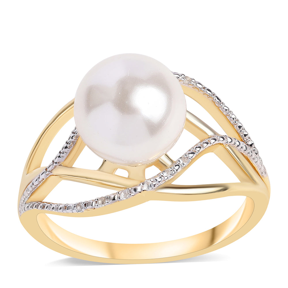 Pozlátený Strieborný Prsteň s Bielou Sladkovodnou Perlou a Bielym Topásom