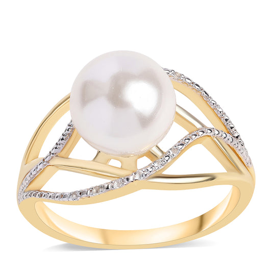 Pozlátený Strieborný Prsteň s Bielou Sladkovodnou Perlou a Bielym Topásom