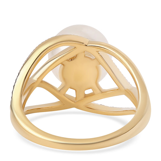 Pozlátený Strieborný Prsteň s Bielou Sladkovodnou Perlou a Bielym Topásom