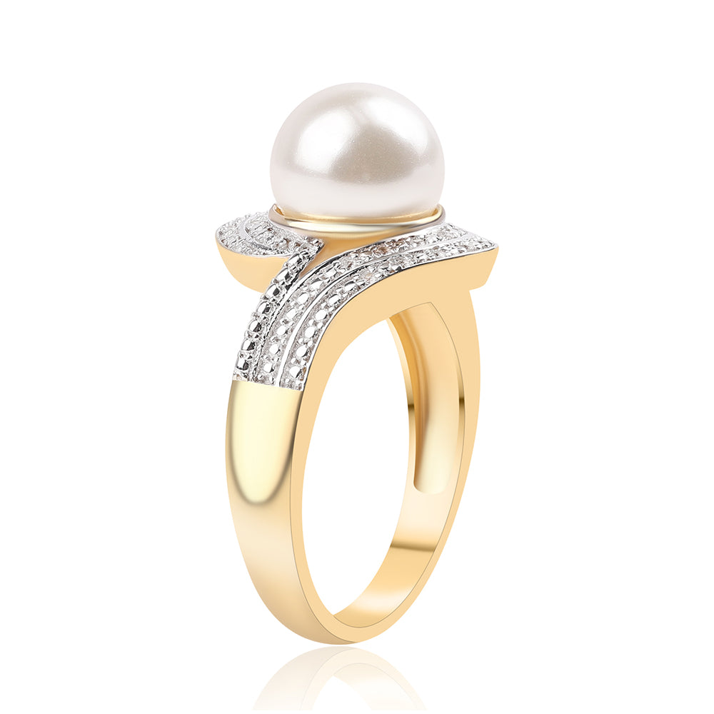 Pozlátený Strieborný Prsteň s Bielou Sladkovodnou Perlou a Bielym Topásom 3 