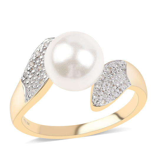Pozlátený Strieborný Prsteň s Bielou Sladkovodnou Perlou a Bielym Topásom