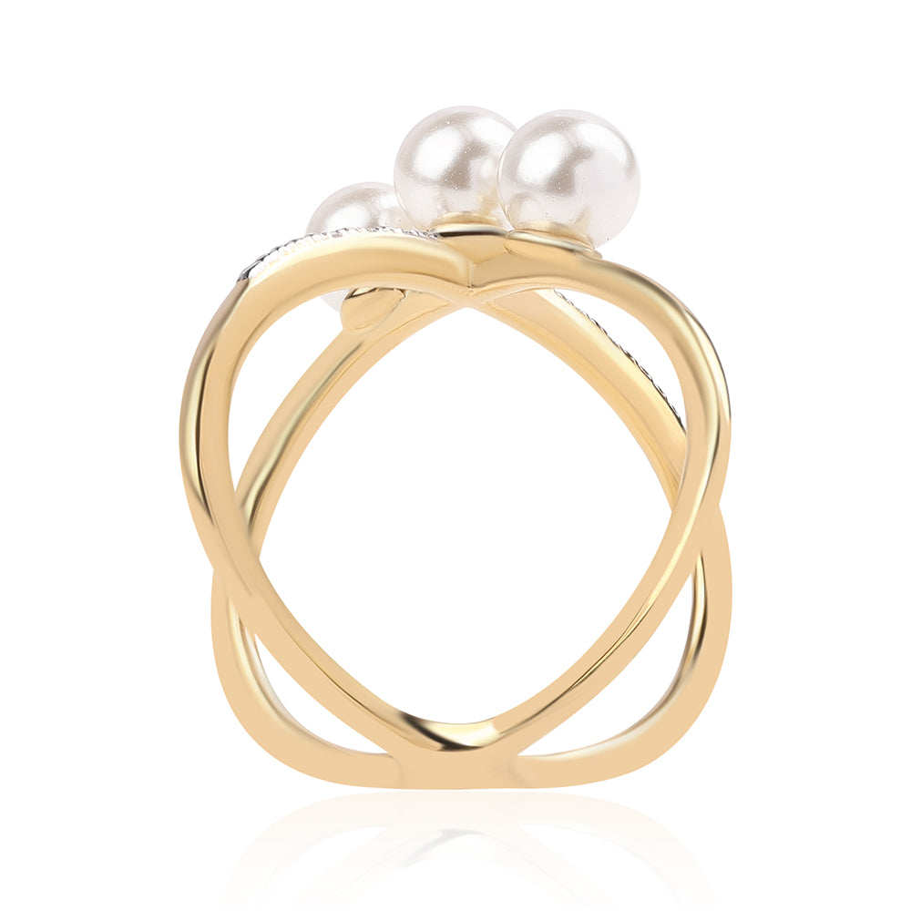 Pozlátený Strieborný Prsteň s Bielou Sladkovodnou Perlou a Bielym Topásom