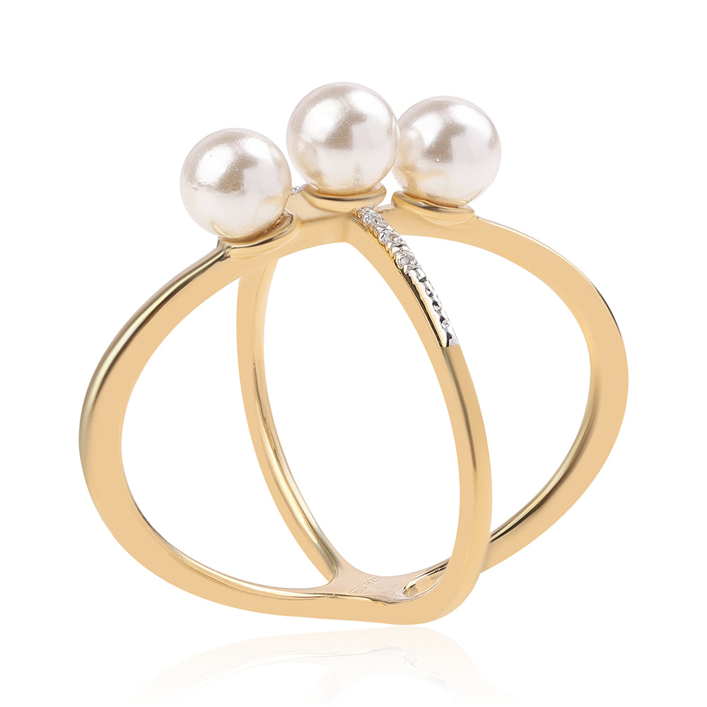 Pozlátený Strieborný Prsteň s Bielou Sladkovodnou Perlou a Bielym Topásom 3 