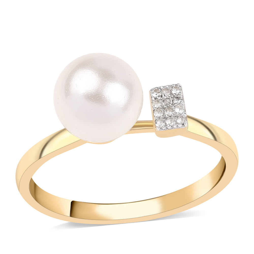 Pozlátený Strieborný Prsteň s Bielou Sladkovodnou Perlou a Bielym Topásom 1 