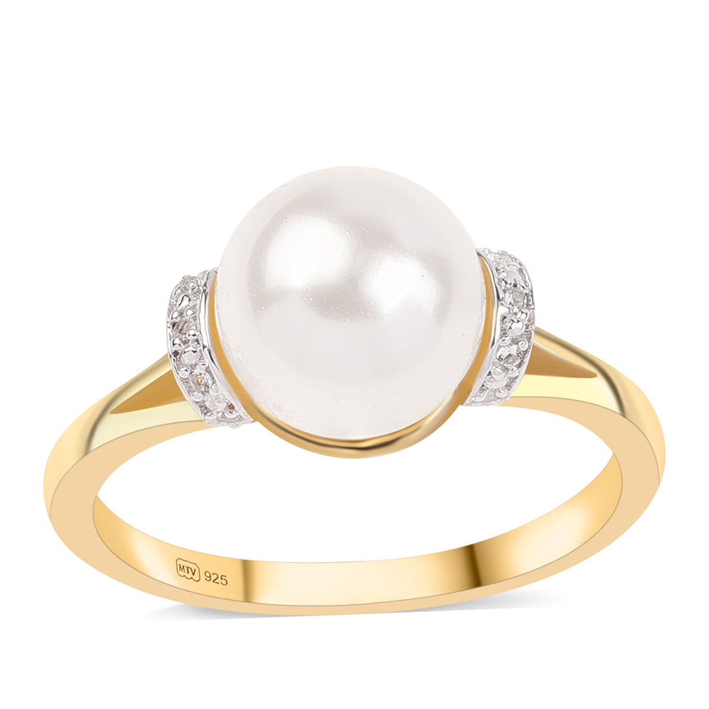 Pozlátený Strieborný Prsteň s Bielou Sladkovodnou Perlou a Bielym Topásom