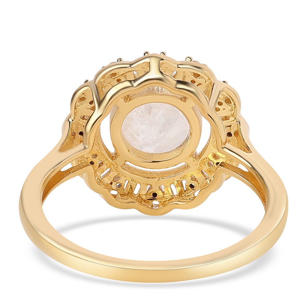 Pozlátený Strieborný Prsteň s AA dúhovým mesačným kameňom a Bielym Topásom