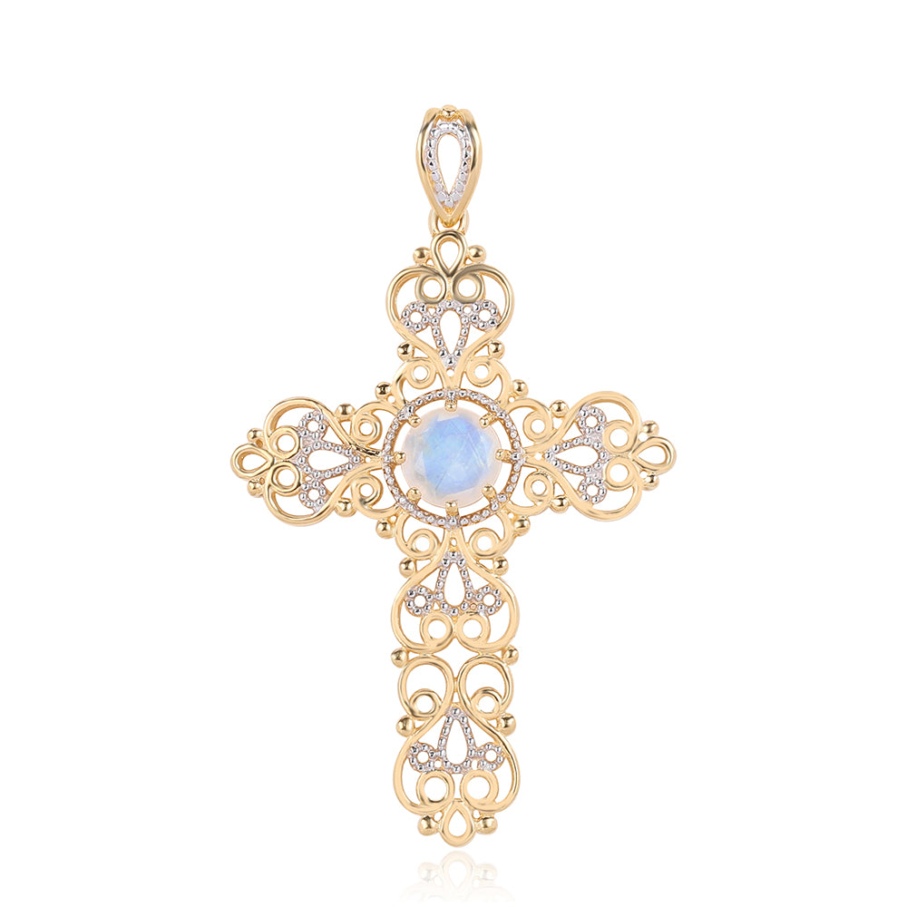 Kríž Pozlátený Strieborný Prívesok s AA dúhovým mesačným kameňom 1 