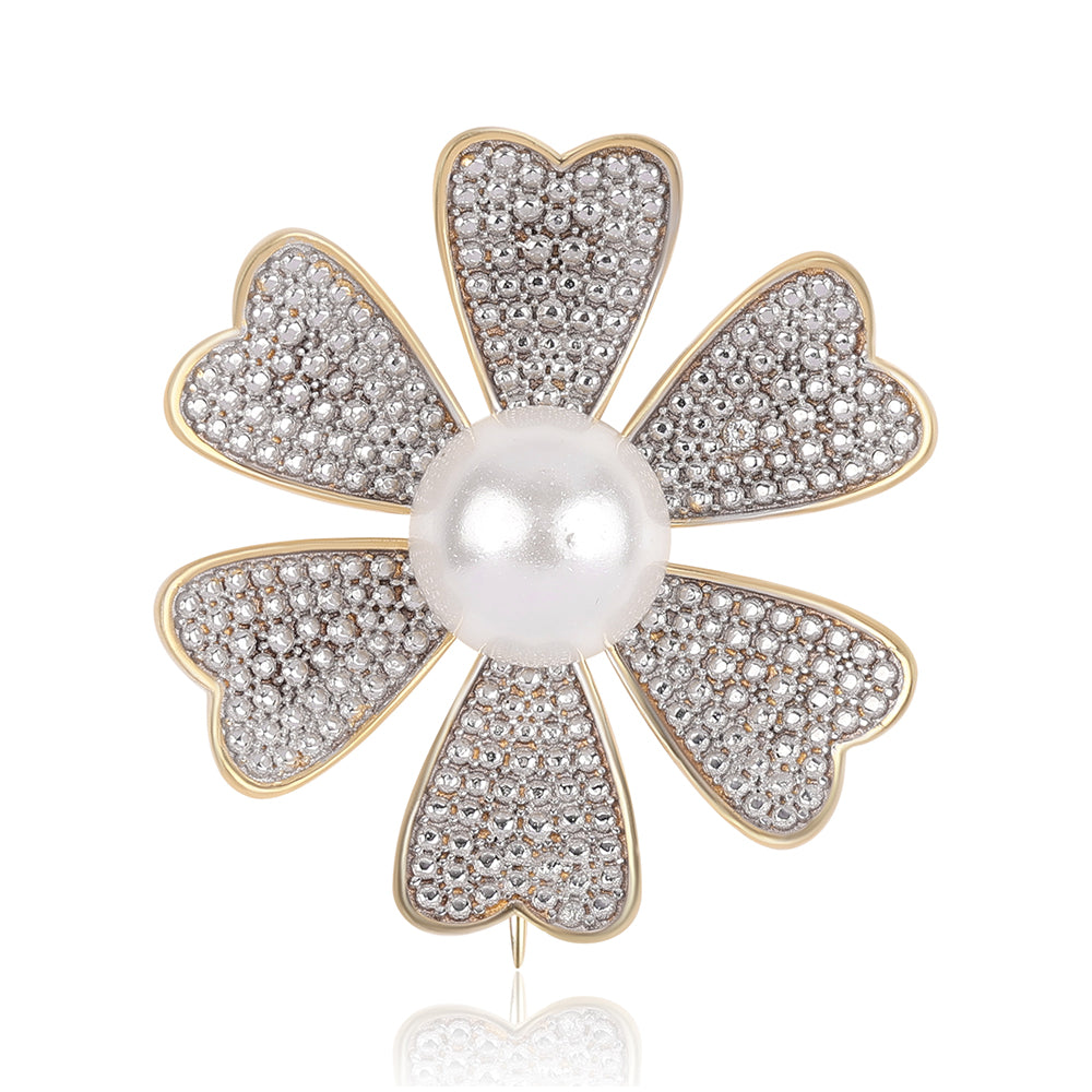 Pozlátený Strieborný Brošňa s Bielou Sladkovodnou Perlou 1 