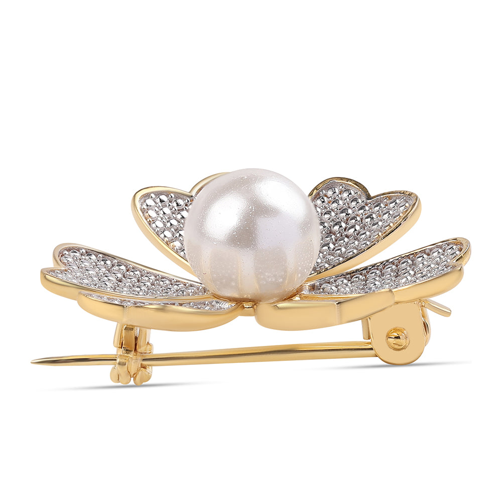 Pozlátený Strieborný Brošňa s Bielou Sladkovodnou Perlou 2 