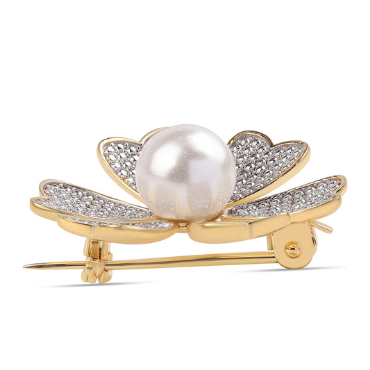 Pozlátený Strieborný Brošňa s Bielou Sladkovodnou Perlou