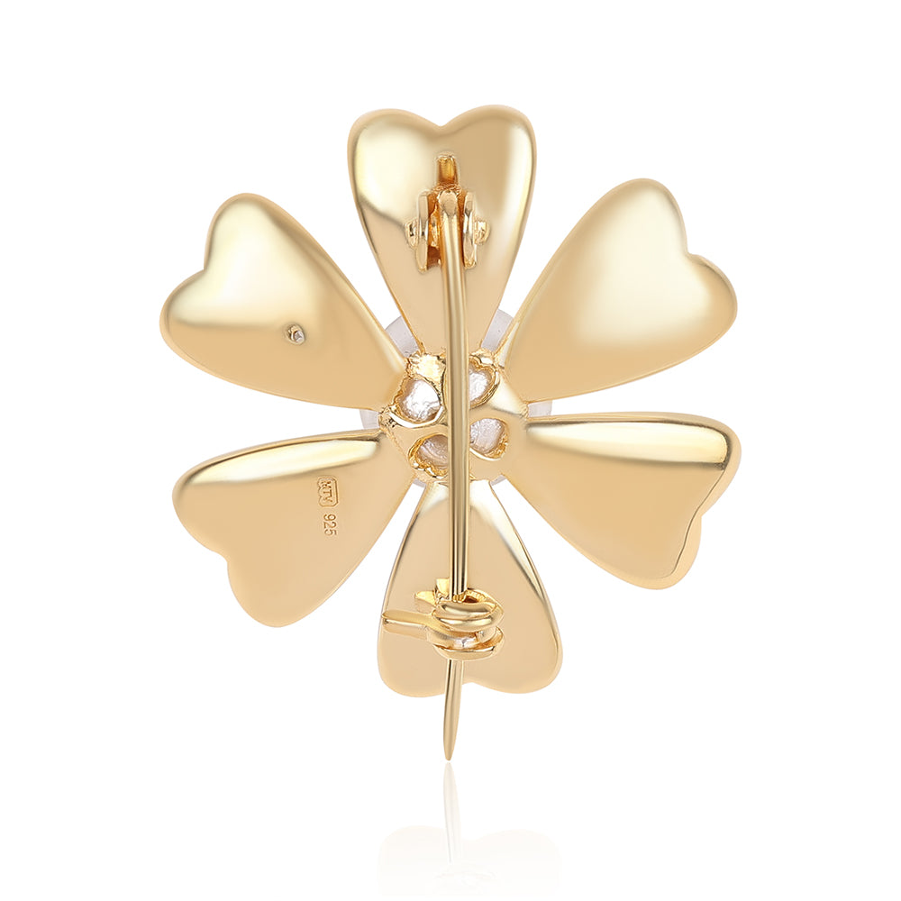 Pozlátený Strieborný Brošňa s Bielou Sladkovodnou Perlou 3 