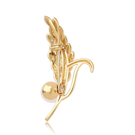 Pozlátený Strieborný Brošňa s Bielou Sladkovodnou Perlou