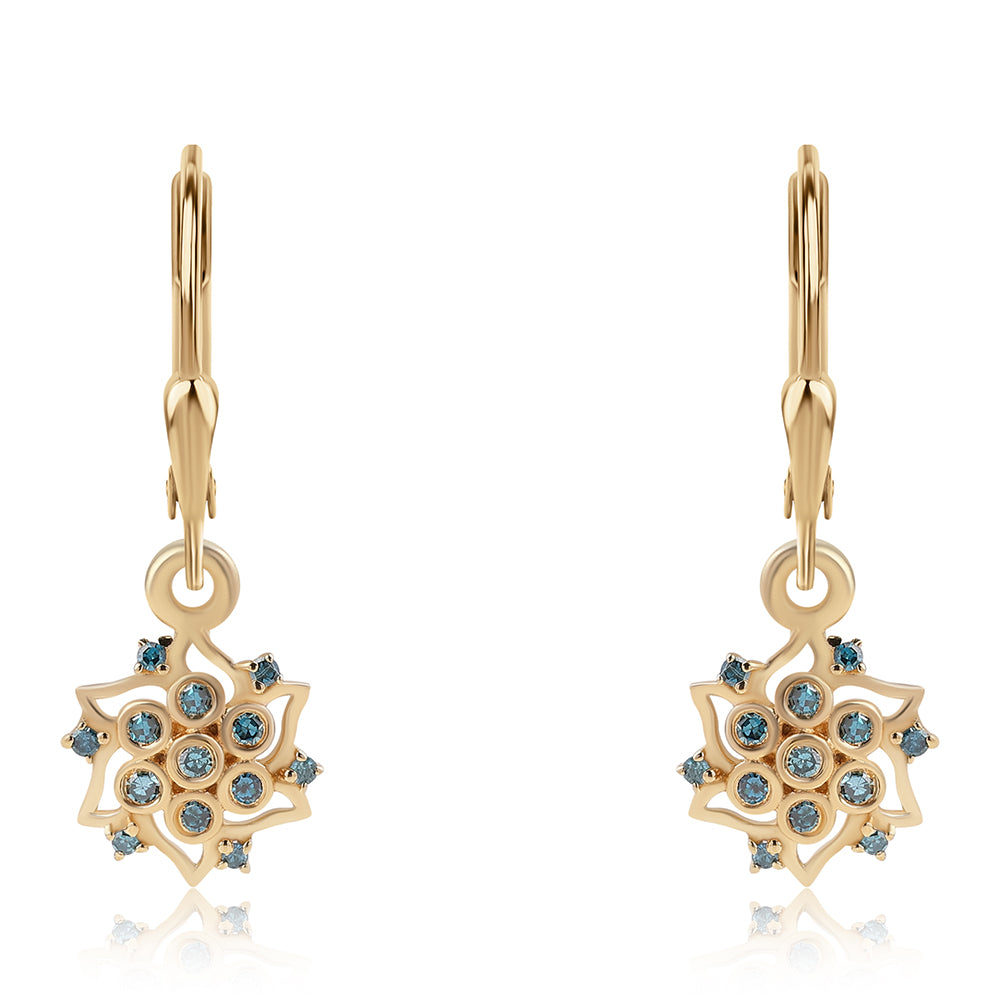 Pozlátené Strieborné Náušnice s Modrým Diamantom 2 