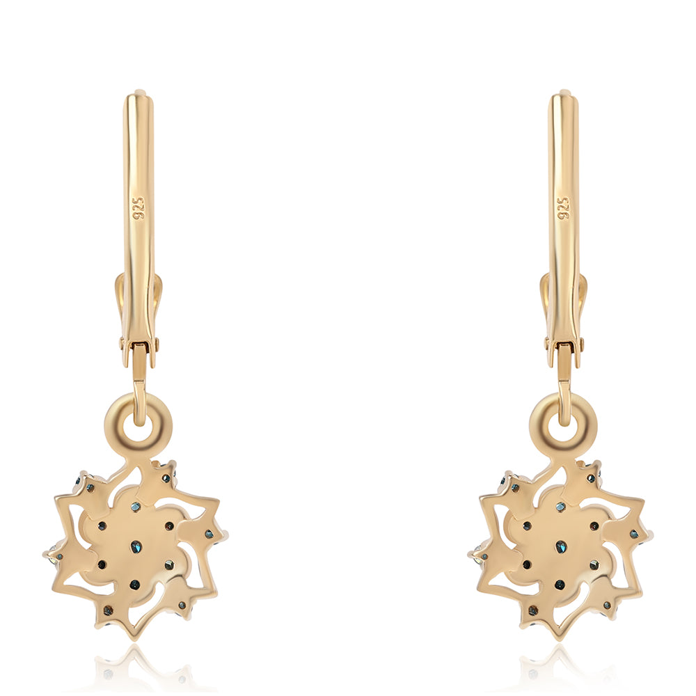 Pozlátené Strieborné Náušnice s Modrým Diamantom 3 