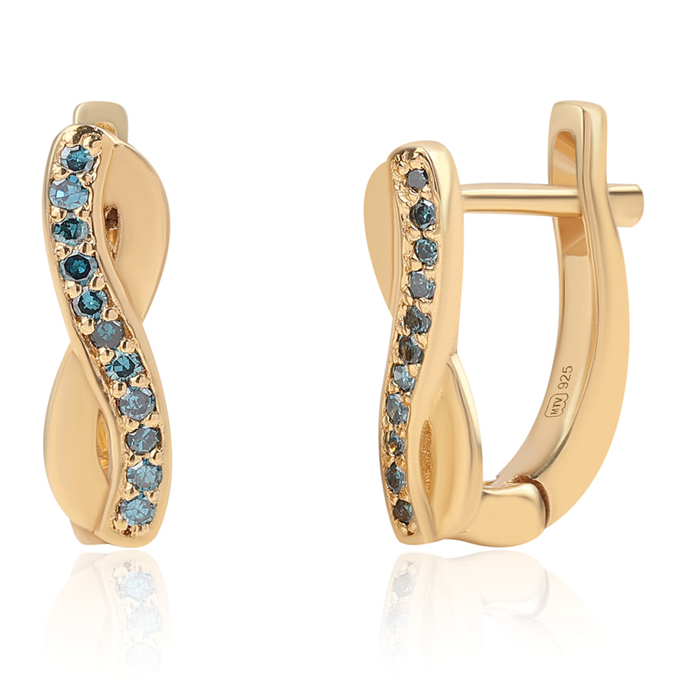 Pozlátené Strieborné Náušnice s Modrým Diamantom 1 