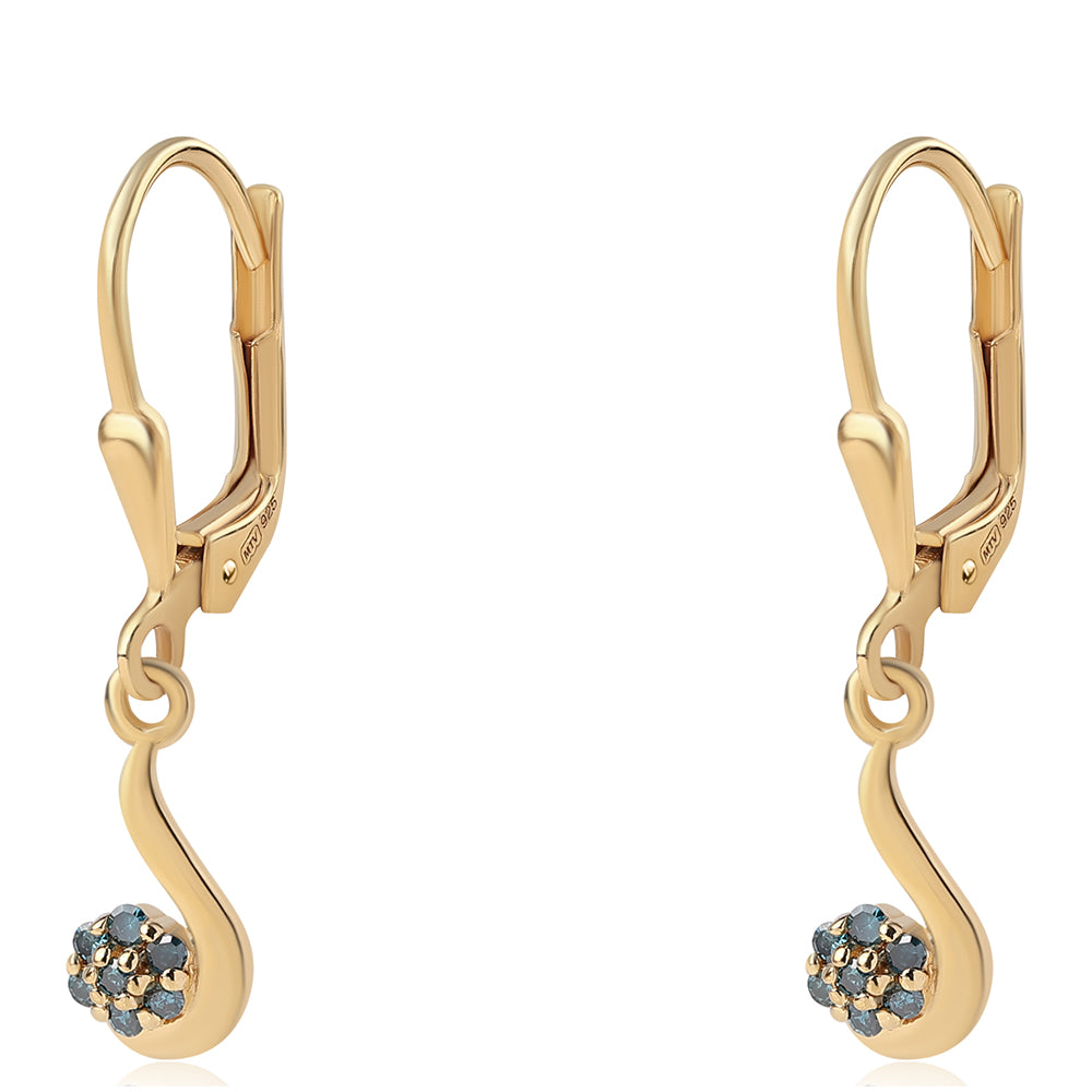 Pozlátené Strieborné Náušnice s Modrým Diamantom